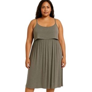 Loft Warm Grey Empire Waist Spaghetti Strap Jersey Knit Tank Midi Dress - Sz L